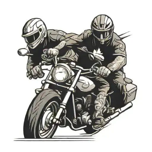 Two Brothers Riding Motorcycles Together In A Stylized Black And Grey Design