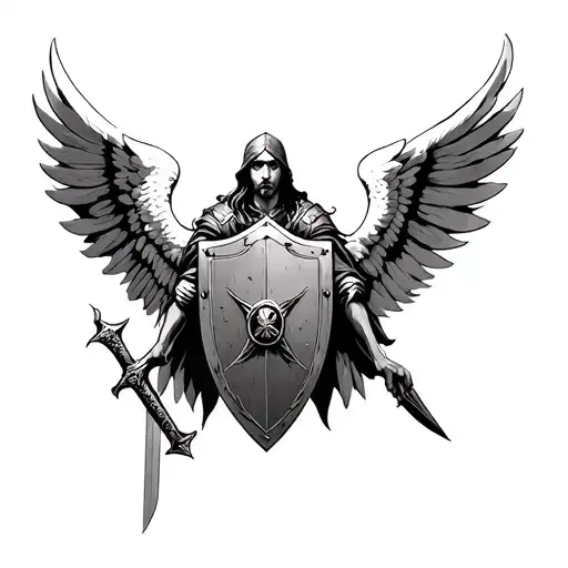 Flying Archangel With Sword And Shield Staring Back At Me