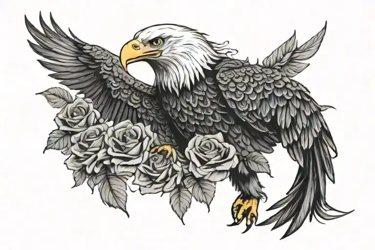 Bald Eagle Surounded By Roses