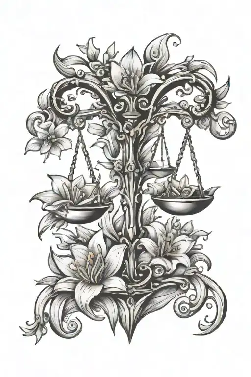 Libra Symbol With Lily Flowers