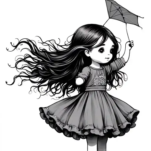 Little Girl Holding Flying Kite