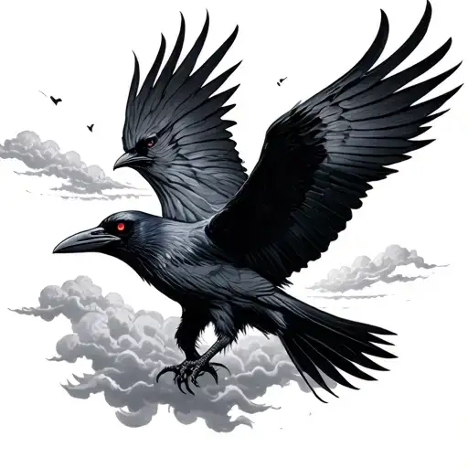 Raven With Sharingan Flying Trough Clouds