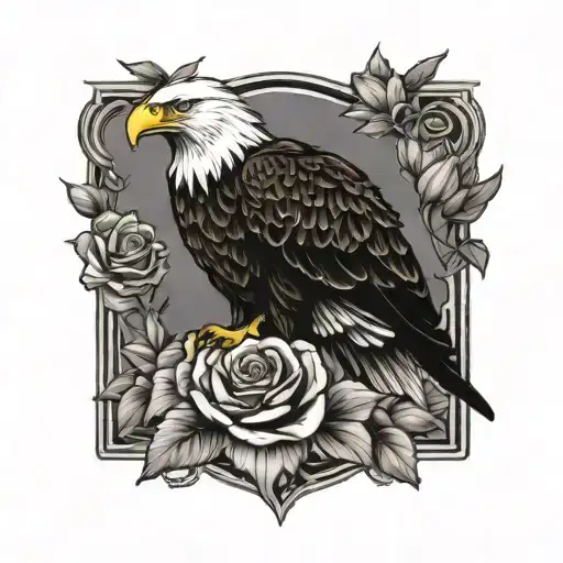 Bald Eagle Surounded By Roses