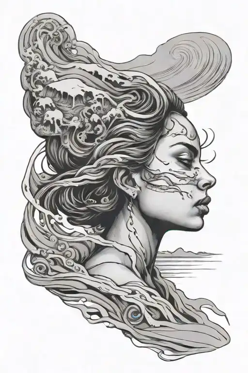 Woman Head Showing Woman Walking In Sand Holding Water In Her Hands