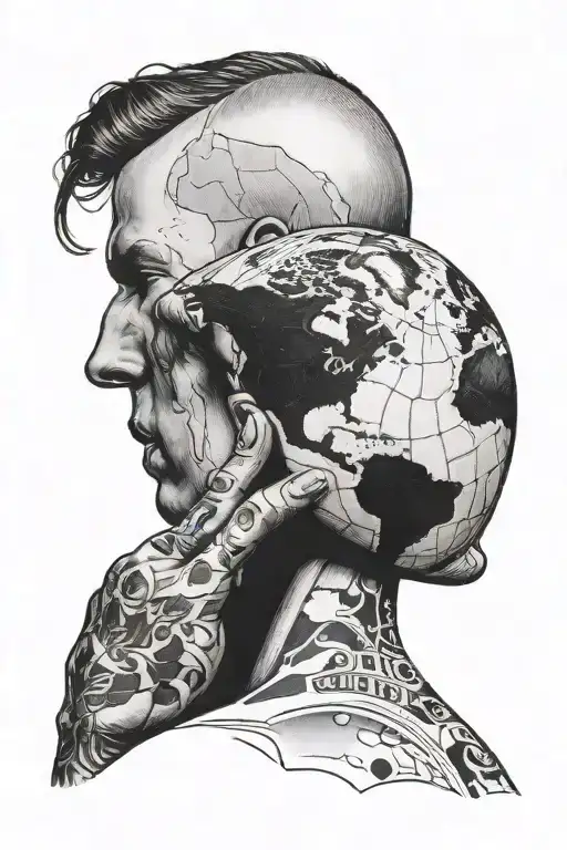 A Faceless Man Holding Planet Earth On His Shoulder