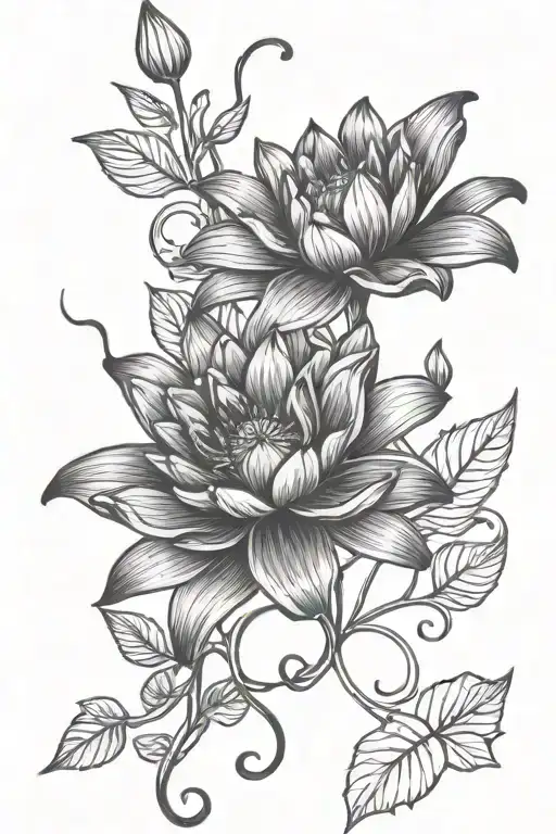 Water Lily Flower And Morning Glory Vine