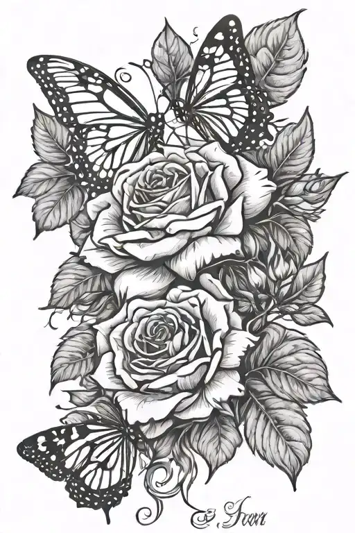 Rose And Honeysuckle With Butterflies And July 18 2001 In Roman Numerals