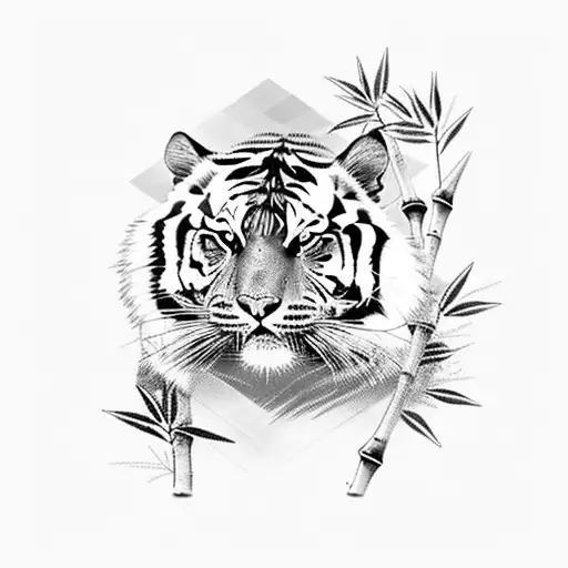 Blind Tiger Walking Through Bamboo