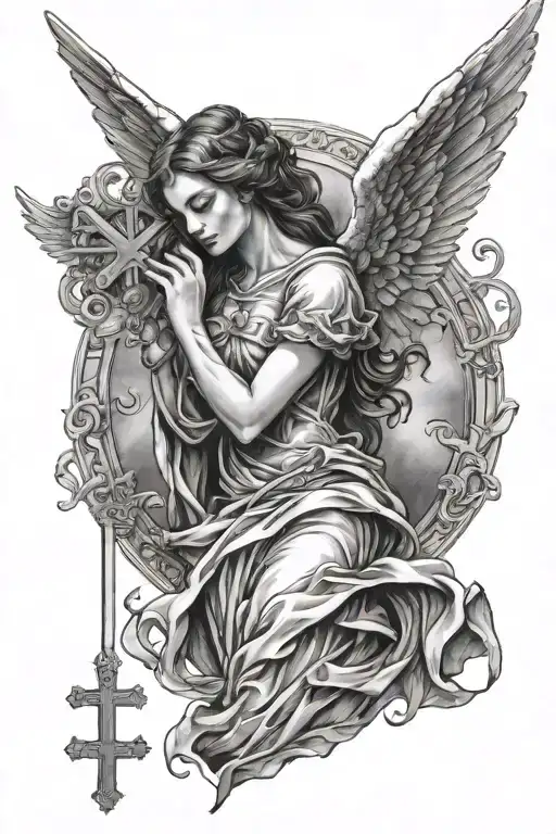 Angel And Cross Behind It