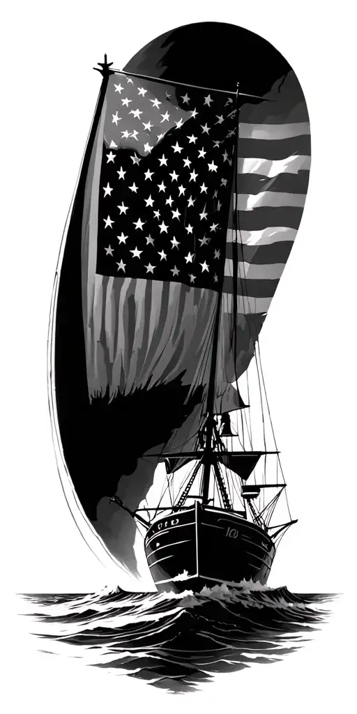 Ocean Fishing Ship Fishing American Flag