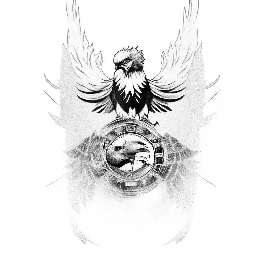 Black-grey Tattoo Of An Eagle Breaking Through A Stock Market Screen Symbolizing Financial Freedom