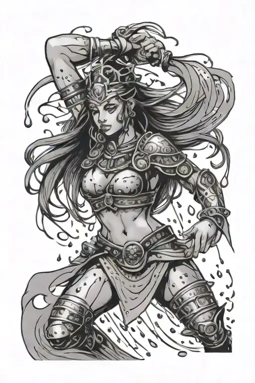 Female Warrior Dancing In Rain Drops