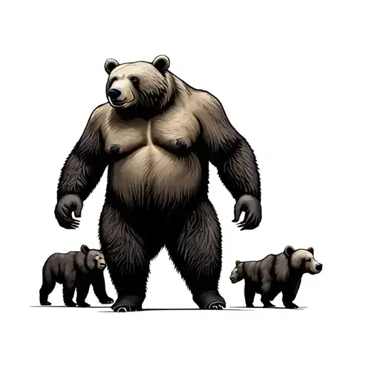 3 Bear Standing Father & 2 Sons Walking
