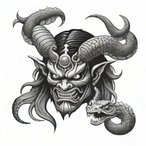 Father Daughter Shadow Oni Mask With Snake