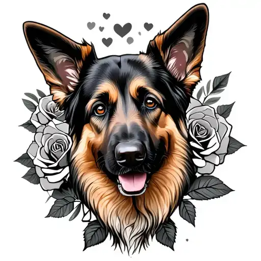 German Shepherd With Roses