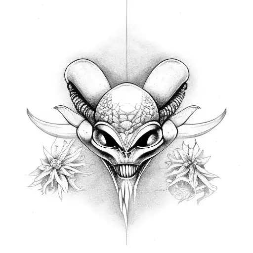 Alien And Lakspurs Flower And Cancer Zodiac Sign