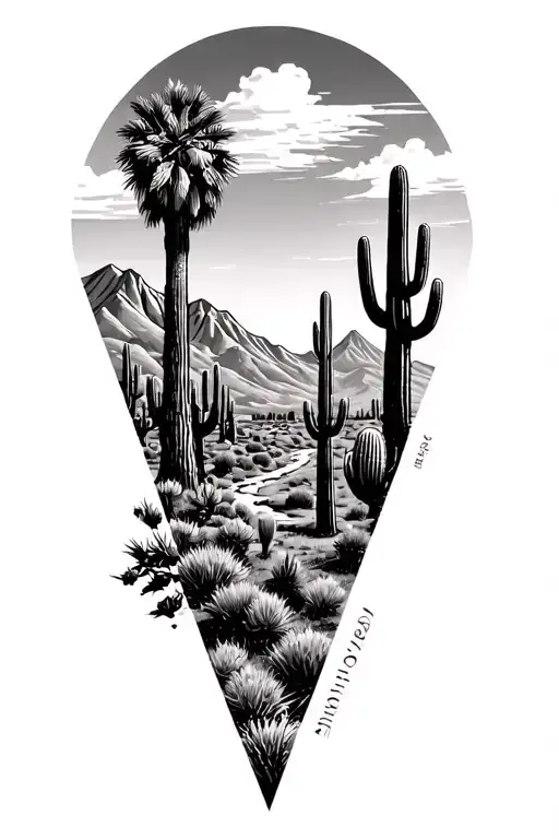 Within 3 Triangles Put Palm Springs Desert Mountains And Windmills And Cactus And A Sequoia Tree