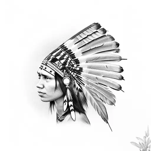 American Indian Girl With Headress