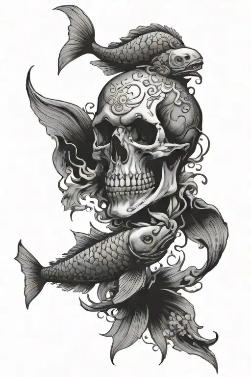 Skull And Coy Fish Swimming