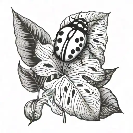 Ladybug And Monstera Leaves
