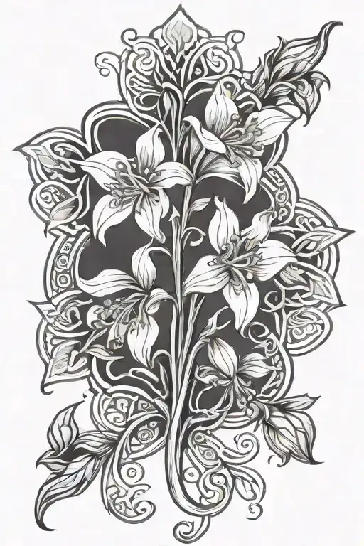 Celtic Pattern Tattoo Depicting Bluebell Flower With A Border