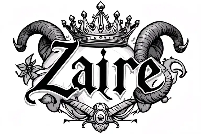 Zaire In Cursive With Aries Designs And A King Crown