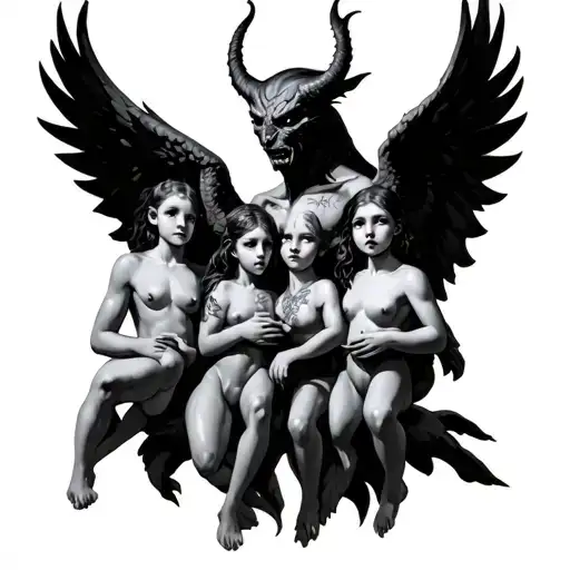 Devil With Beside Three Angel Holding