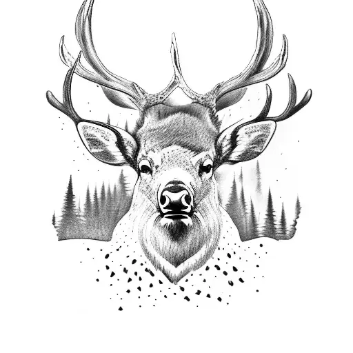 Create A Tattoo Of A Majestic Elk Standing On A Mountain Peak