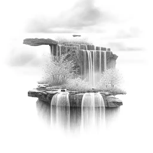 A Serene Waterfall Cascading Through A Field Of Blooming Wildflowers