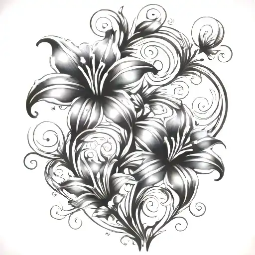 Flower On Vine Going Up Back Tattoo With Swirls And Dots