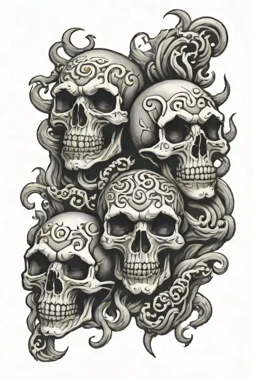 Black And Grey Traditional See No Evil Hear No Evil Speak No Evil Tattoo Using Skulls And Smoke