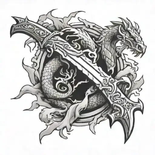 Sword Stuck In Ground With Dragon