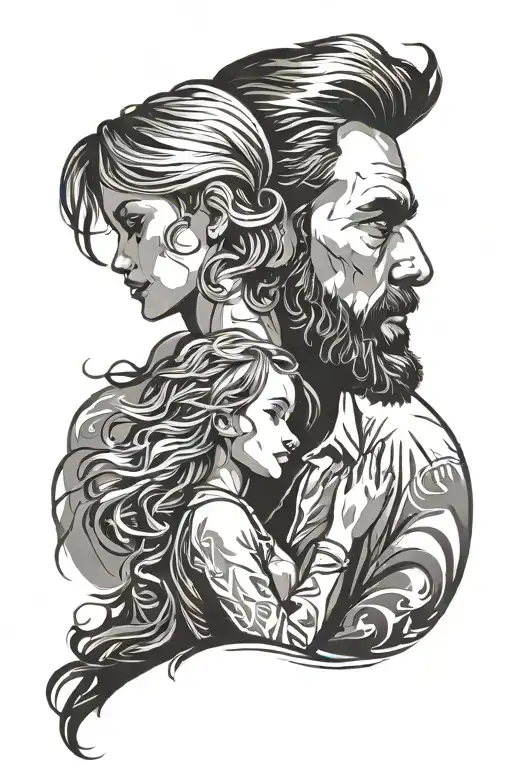 Father And Daughter Silhouette Outline