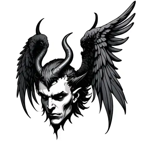Devil With Beside Three Angel Wings