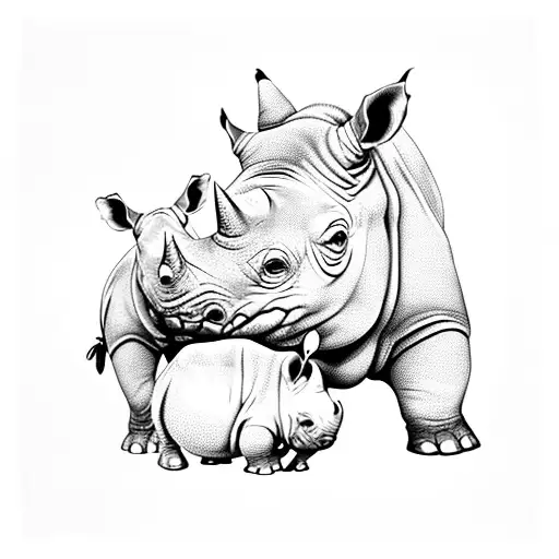 Rhino With Baby