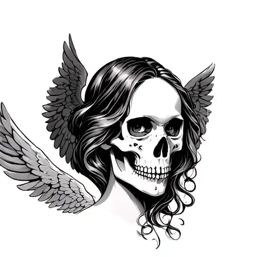 Skull Woman Face With Angel Wings