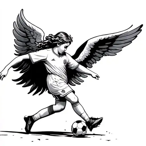 Angel Who Is Playing Soccer Dribbling