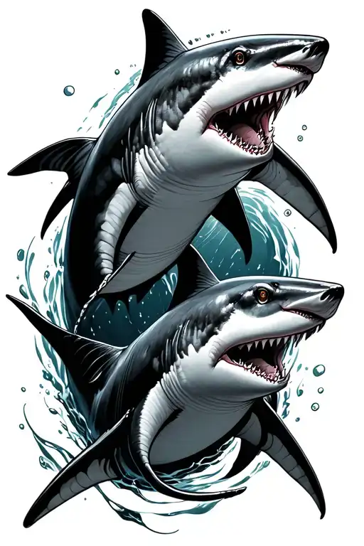 Fierce Shark Swimming Together