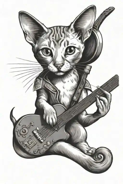 Oriental Shorthair Siamese Cat Playing A Guitar