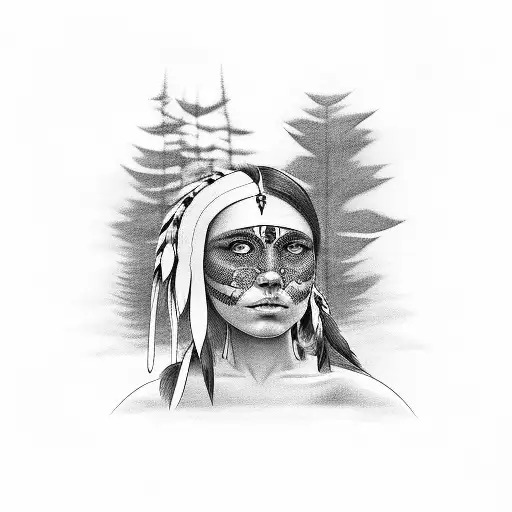 American Indian Girl In Forest