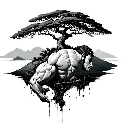 Atlas Holding The Island On His Back With A Tree Of Life
