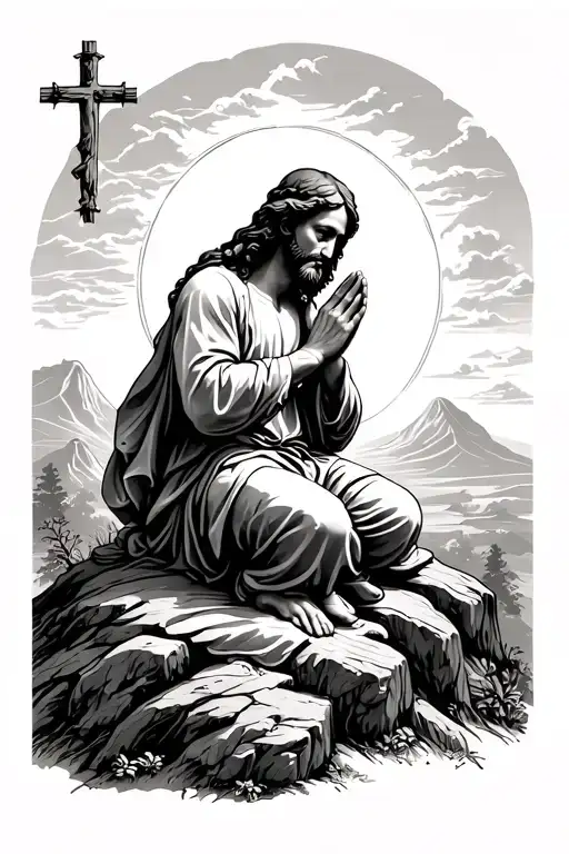 Jesus On Knees Praying On Mount Olive