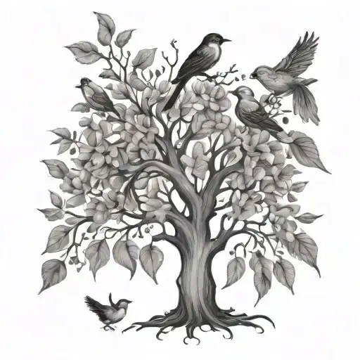 Family Tree With Birds And Leaves