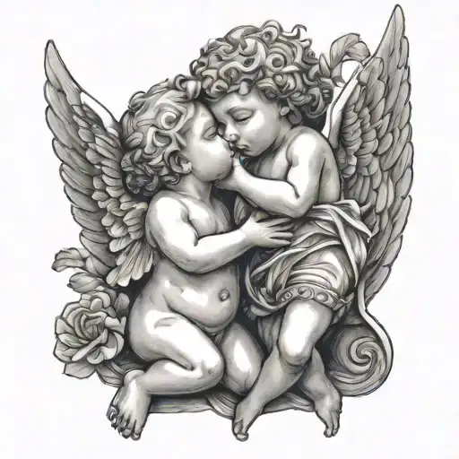 Two Cupid Angel Kissing
