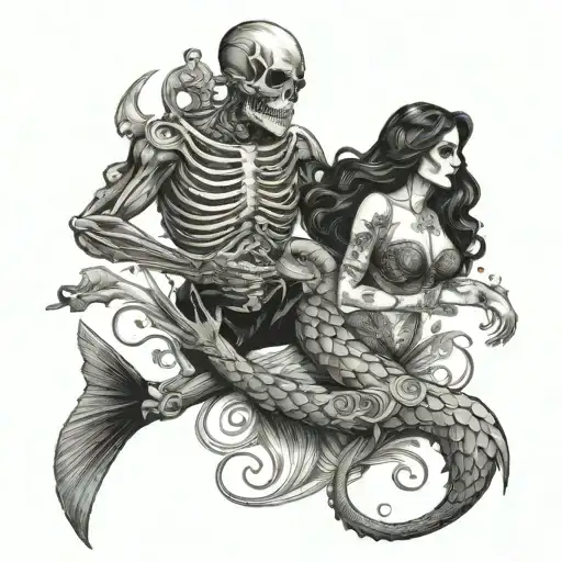 Diver And Mermaid In Skeleton Holding