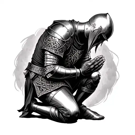 Templar Knight Kneeling Praying In Celtic Armor