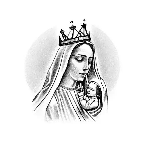 Virgin Mary With A Crown Holding The Baby Jesus
