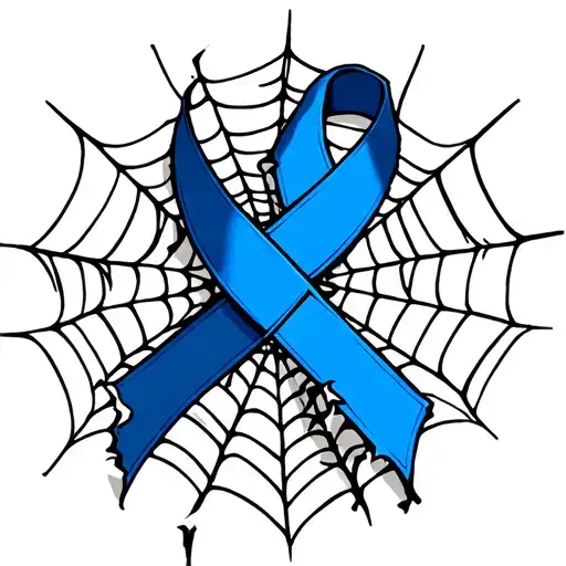 Blue Cancer Ribbon Torn Apart But Connected With A Widows Web