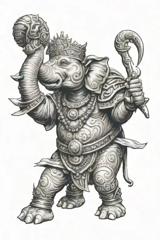 Elephant Queen Warrior With Trunk Up