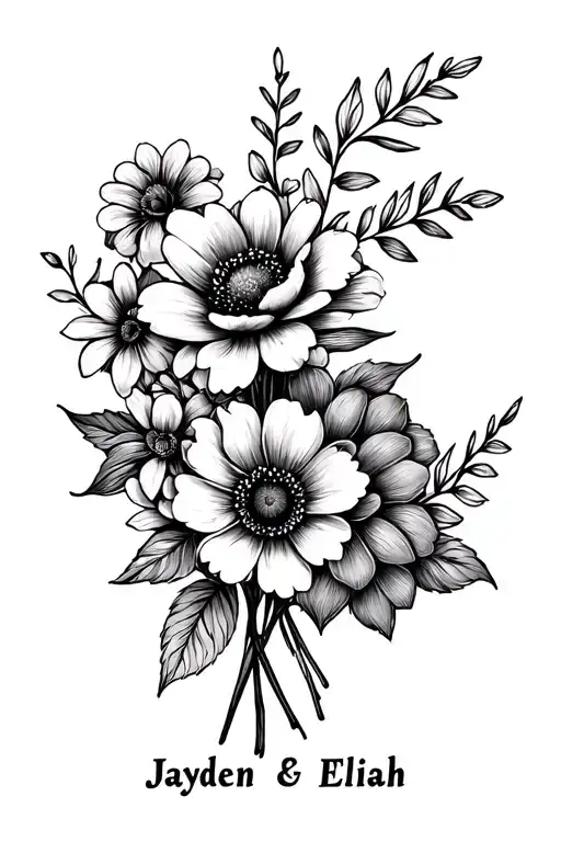 Kids Names Jayden And Elijah Fine Lines Flower Bouquet